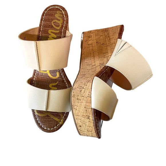 Sam Edelman Shoes - Sam Edelman Reta Wedge Sandal Damara Bone Cream Leather Cork Platform Sandal 9.5